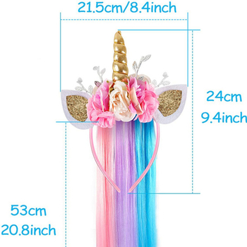 Mu Xiaoxi kézzel készített textil egyszarvú fejfedő, hercegnő stílus, virágos dísz, termékkód 15010043