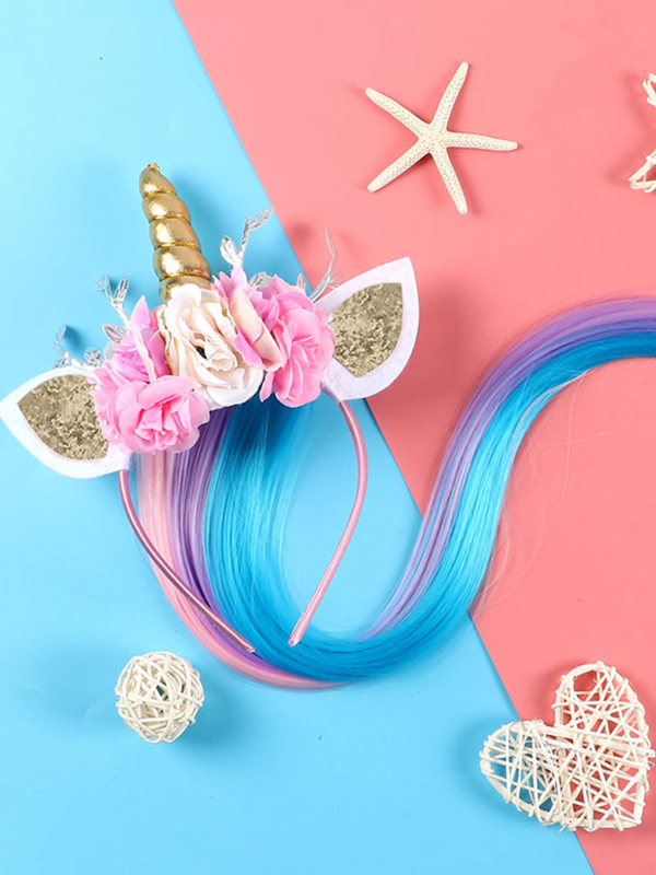 Mu Xiaoxi kézzel készített textil egyszarvú fejfedő, hercegnő stílus, virágos dísz, termékkód 15010043