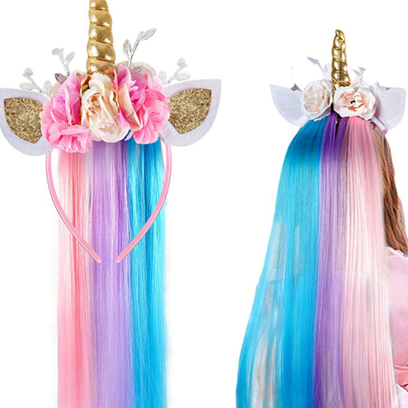 Mu Xiaoxi kézzel készített textil egyszarvú fejfedő, hercegnő stílus, virágos dísz, termékkód 15010043