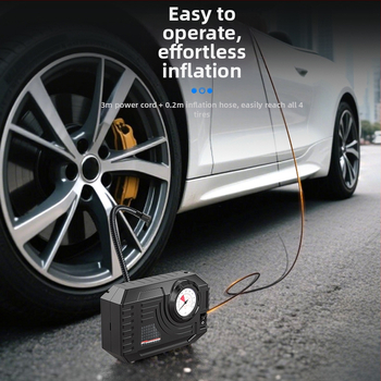 Φορητή αντλία αέρα αυτοκινήτου με μετρητή πίεσης ελαστικών, 12V, 120W, 25 L/min, 3 m καλώδιο, 20 cm σωλήνας