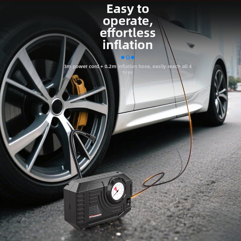 Преносима автомобилна помпа за въздух с манометър за налягането на гумите, 12V, 120W, 25 л/мин, 3 м кабел, 20 см маркуч