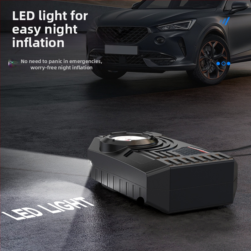 Преносима автомобилна помпа за въздух с манометър за налягането на гумите, 12V, 120W, 25 л/мин, 3 м кабел, 20 см маркуч