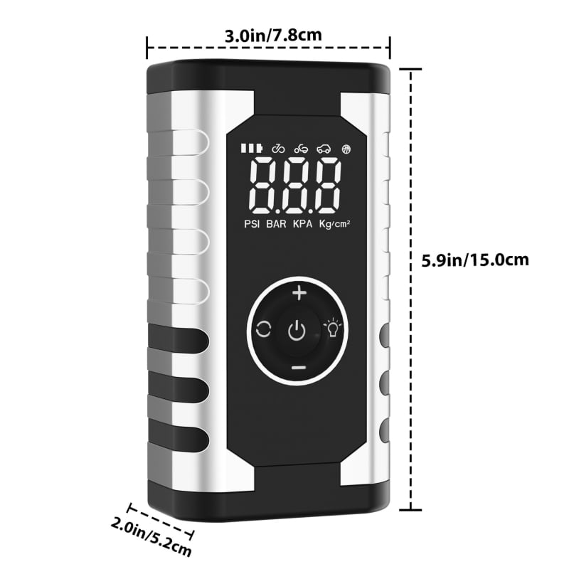 Automobiālais ārkārtas uzlādes avots ar gaisa sūkni – viss vienā, pārnēsājams, ieeja 12V, izeja 5V, starptautiska sertifikācija