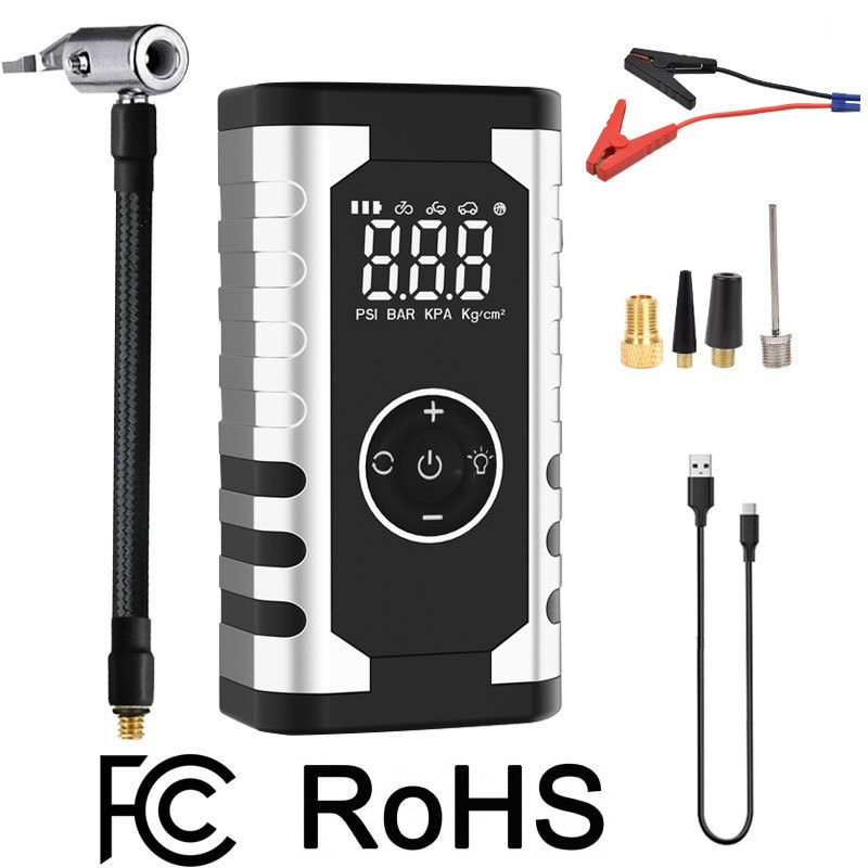 Automobiālais ārkārtas uzlādes avots ar gaisa sūkni – viss vienā, pārnēsājams, ieeja 12V, izeja 5V, starptautiska sertifikācija