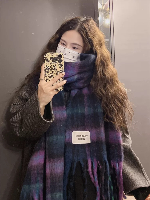 Mohair šalis su kutais, paprastas audimas, poliesterio audinys, šiluma žiemai