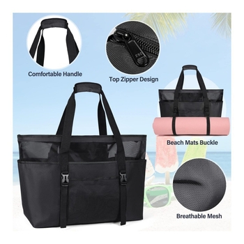 Pludmales soma ar augšējo rāvējslēdzēju, Oxford audums, dubultas plecu siksnas, iekšējā nodalījuma kabata portatīvajam datoram un vairāki kabatas