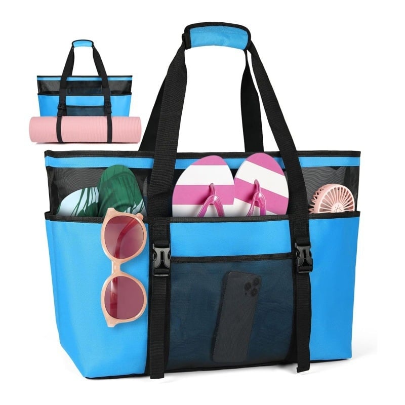 Pludmales soma ar augšējo rāvējslēdzēju, Oxford audums, dubultas plecu siksnas, iekšējā nodalījuma kabata portatīvajam datoram un vairāki kabatas