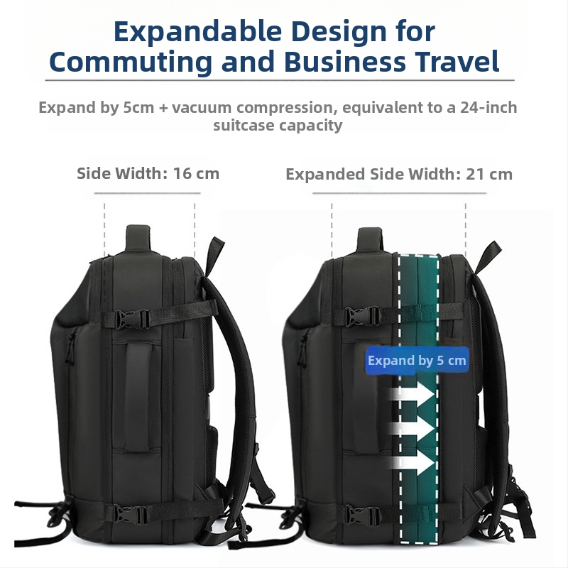 Раница за лаптоп, разширяваща се, унисекс, найлонова, обем 20–35 л, ремък с въздушна възглавница