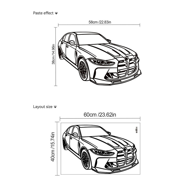 Autós PVC falmatrica - dekoratív, öntapadós, eltávolítható, 1 darab, nappali, hálószoba, dolgozószoba és bejárat számára; modern sík falmatrica