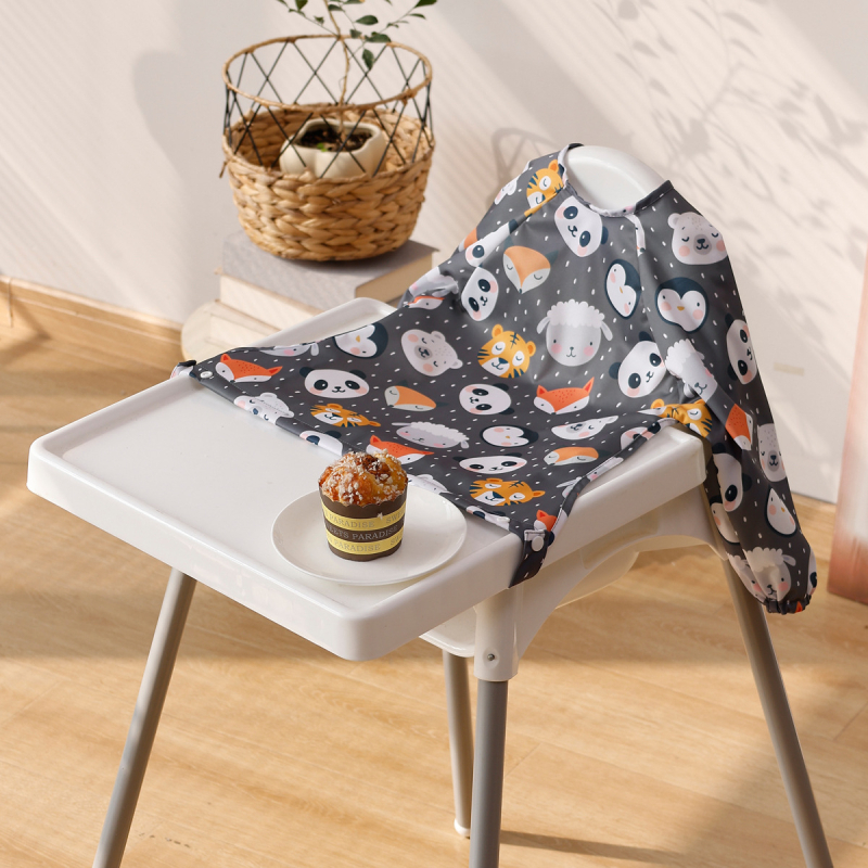 Dječja vodootporna pregača za blagovaonski stolac, uzorak životinja, 100% poliester, za uzrast 1–3 godine