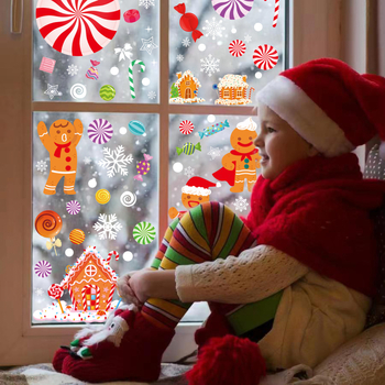 Božićne naljepnice za prozore: lik od medenjaka i snježni čovjek, PVC, elektrostaticko prianjanje