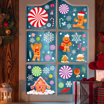 Božićne naljepnice za prozore: lik od medenjaka i snježni čovjek, PVC, elektrostaticko prianjanje