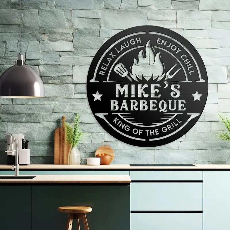 BBQ geležinis sienos meno kūrinys – šiuolaikiškas minimalistinis sienos dekoras namams, biurui ir restoranui (Metal Mural Series)