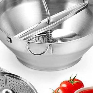 Nerūsējošā tērauda daudzfunkcionāls virtuves palīgs – blenderis un purētājs, ar roku, piemērots augļiem, dārzeņiem, bērnu ēdienam, ievārījumam un kartupeļu biezenim