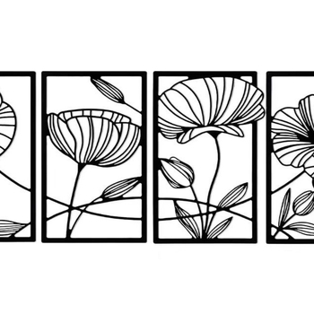 Četru daļu metāla sienas dekors ar lotusa lapas motīvu un 3D līnijām (Materiāls: dzelzs; Stils: mūsdienīgs minimālisks; Kategorija: ģeometriska forma)