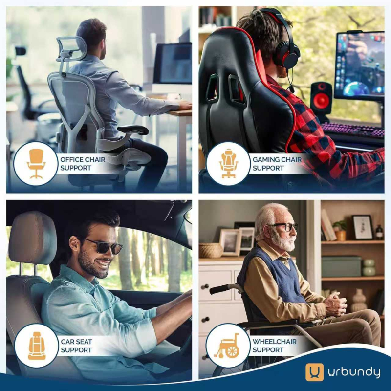 Automašīnas jostas atbalsts no atmiņas putām, ergonomiska muguras spilvens, režģu audums, universāla automobiļu saderība, minimālisma stils