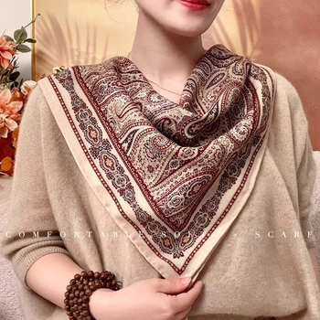 Kvadrātšalle no Mulberry zīda, warp-knitted, etniskais britu retro stils, pavasaris 2025