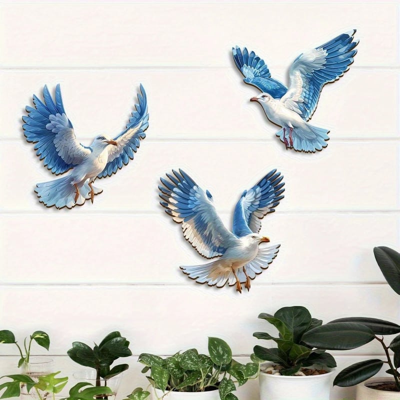 3-dijelni set drvenih zidnih ukrasa s galebovima, unutarnja dekoracija, kineski stil