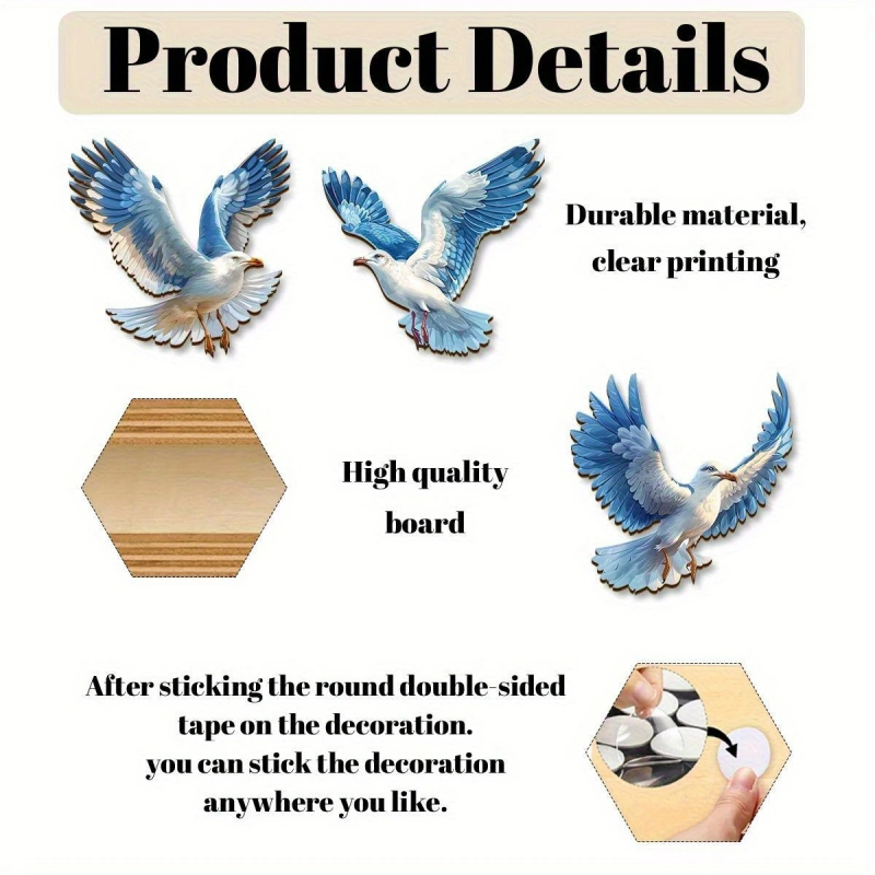 3-dijelni set drvenih zidnih ukrasa s galebovima, unutarnja dekoracija, kineski stil