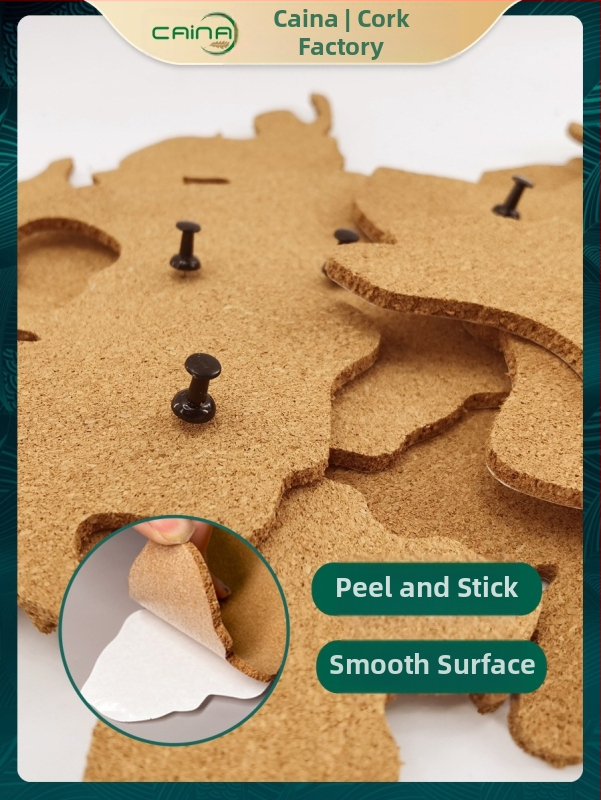 Дъска от корк със световна карта и самозалепващо задно покритие – декоративна стена за снимки (пъзелобразна форма)