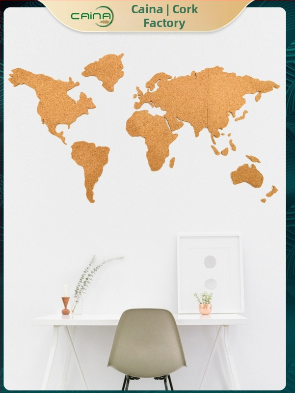 Дъска от корк със световна карта и самозалепващо задно покритие – декоративна стена за снимки (пъзелобразна форма)