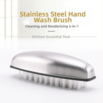 304 nerūsējošā tērauda tīrīšanas suka aromātu noņemšanai, divkārša pielietojuma – roku un augļu/dārzeņu tīrīšanai, virtuves masāžas suka