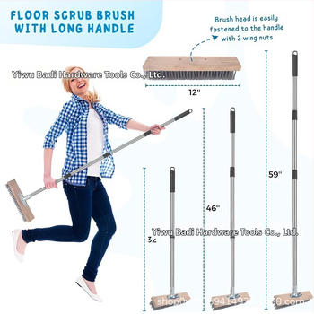 Nerūsējošā tērauda stiepļu suka ar pagarināmu rokturi terases, betona un pagalmu grīdu tīrīšanai