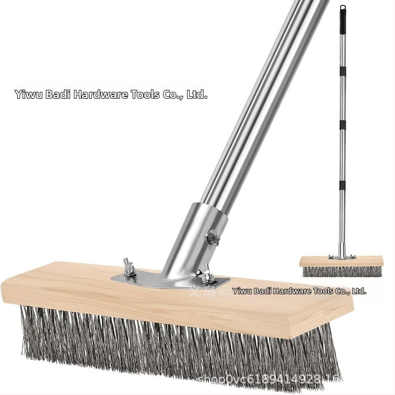 Nerūsējošā tērauda stiepļu suka ar pagarināmu rokturi terases, betona un pagalmu grīdu tīrīšanai