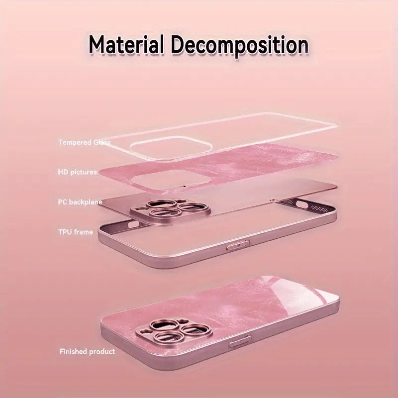 iPhone dėklas – metalinis dažyto stiklo paviršius su gradientiniu smėlio dizainu, šilumos išskyrimas, modelio numeris YK262, suderinamas su iPhone 11–14 serija