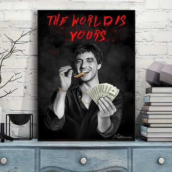 Tony Montana drobės meno plakatas – be rėmelio, vieno drobės spaudinys gyvenamajai patalpai, svetainei ar namų biurui (amerikietiškas stilius)