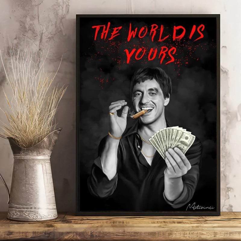 Tony Montana drobės meno plakatas – be rėmelio, vieno drobės spaudinys gyvenamajai patalpai, svetainei ar namų biurui (amerikietiškas stilius)