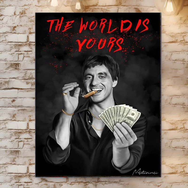Tony Montana drobės meno plakatas – be rėmelio, vieno drobės spaudinys gyvenamajai patalpai, svetainei ar namų biurui (amerikietiškas stilius)