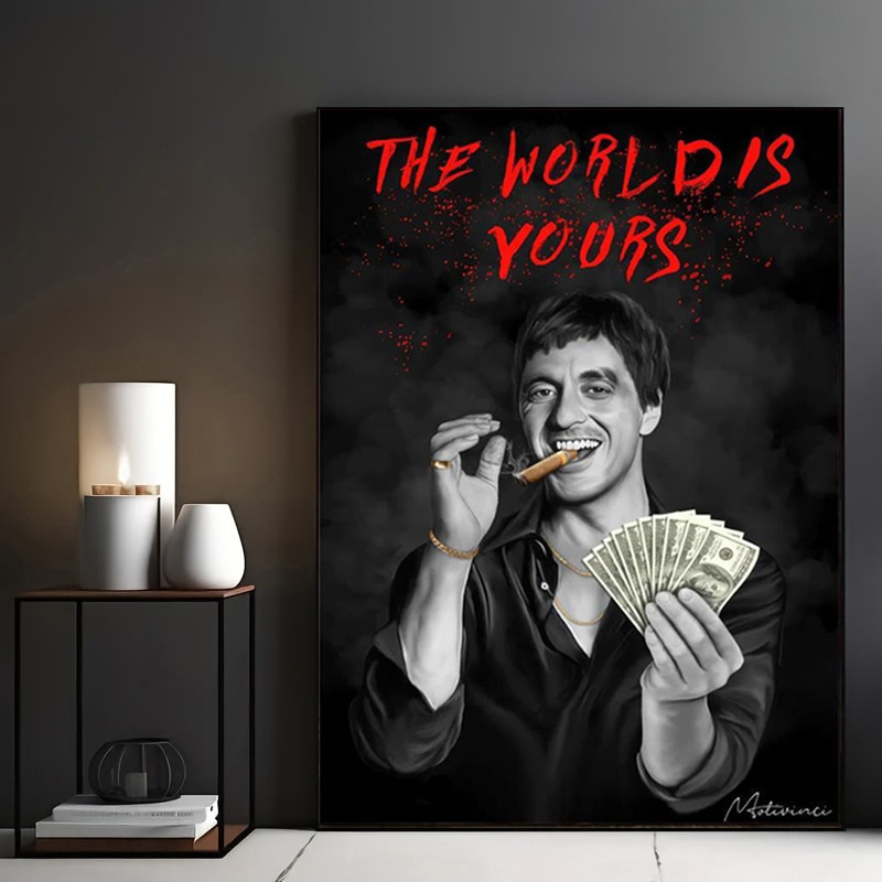 Tony Montana drobės meno plakatas – be rėmelio, vieno drobės spaudinys gyvenamajai patalpai, svetainei ar namų biurui (amerikietiškas stilius)