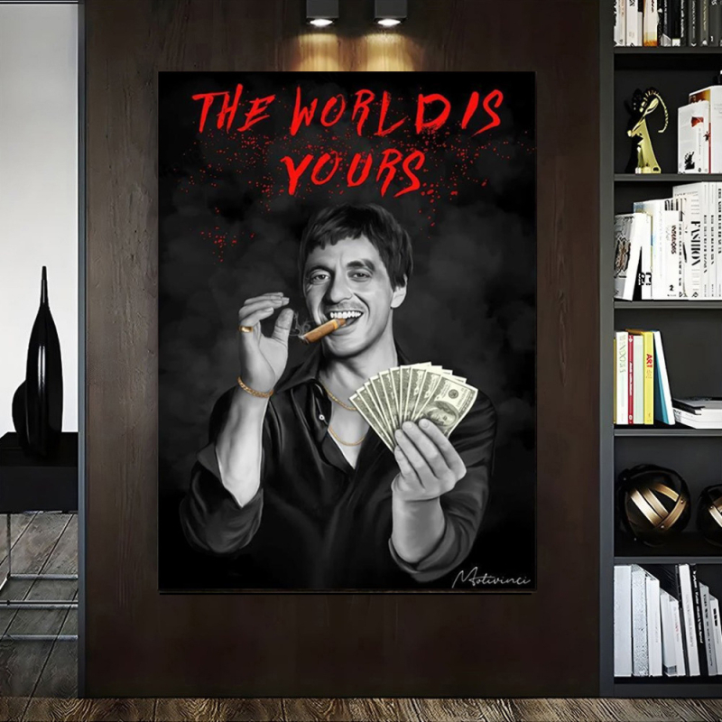 Tony Montana drobės meno plakatas – be rėmelio, vieno drobės spaudinys gyvenamajai patalpai, svetainei ar namų biurui (amerikietiškas stilius)