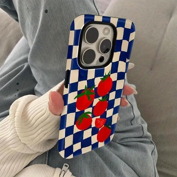 Telefono dėklas – pomidorų rašto dizainas, dviejų sluoksnių plėvelės dėklas, atsparus smūgiams ir įbrėžimams, šilumos perdavimo technologija, suderinamas su iPhone 11–14 Pro/Max serija
