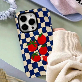 Telefono dėklas – pomidorų rašto dizainas, dviejų sluoksnių plėvelės dėklas, atsparus smūgiams ir įbrėžimams, šilumos perdavimo technologija, suderinamas su iPhone 11–14 Pro/Max serija