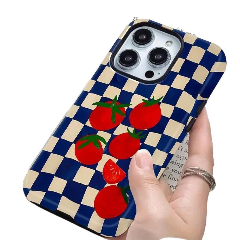 Telefono dėklas – pomidorų rašto dizainas, dviejų sluoksnių plėvelės dėklas, atsparus smūgiams ir įbrėžimams, šilumos perdavimo technologija, suderinamas su iPhone 11–14 Pro/Max serija