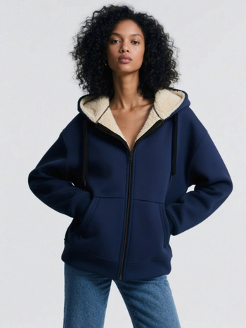 Moterų kapucinis poliar fleece džemperis – gradientinis raštas, britiško stiliaus kardiganas, užtrauktukas, storas flisas, 95% poliesteris