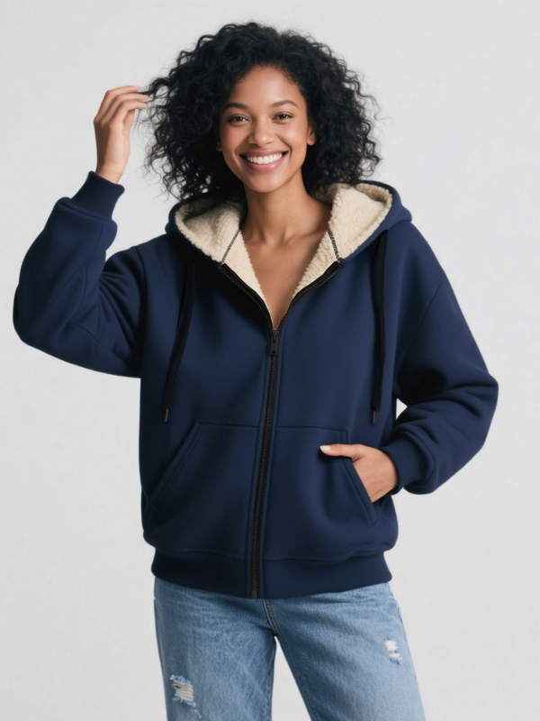 Moterų kapucinis poliar fleece džemperis – gradientinis raštas, britiško stiliaus kardiganas, užtrauktukas, storas flisas, 95% poliesteris