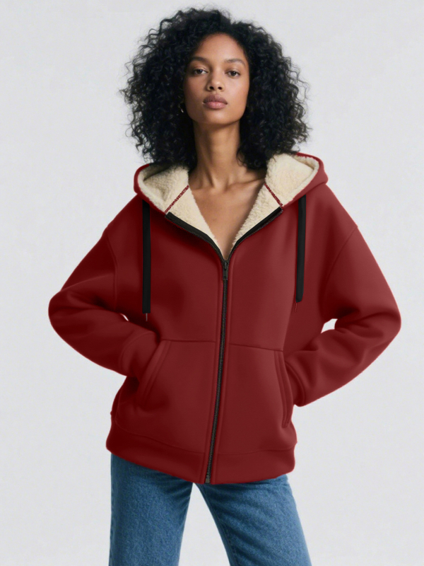 Moterų kapucinis poliar fleece džemperis – gradientinis raštas, britiško stiliaus kardiganas, užtrauktukas, storas flisas, 95% poliesteris