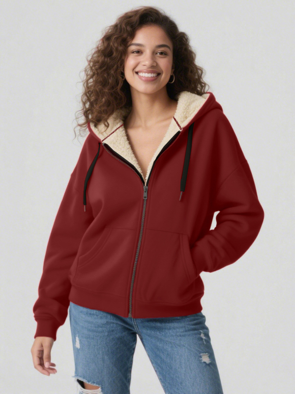 Moterų kapucinis poliar fleece džemperis – gradientinis raštas, britiško stiliaus kardiganas, užtrauktukas, storas flisas, 95% poliesteris