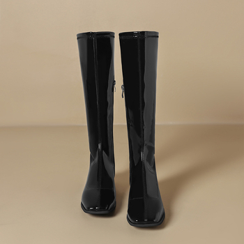 Sieviešu jāšanas zābaki ar asas purnu, bieza vidēja augstuma papēdis 3-5 cm, augsts zābaks, PU augšdaļa, sānu rāvējslēdzējs