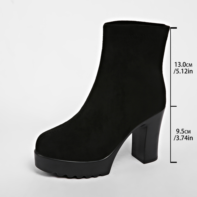 Sieviešu zamšas zābaki ar platā papēdi, apaļu purngalu, vidējā garuma zābaki, Eiropas-Amerikas stilā