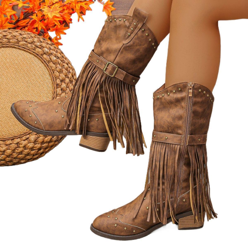 Dailės moterų auliniai su kutais ir sagtimi, iki šlaunų, viršus iš sintetinės odos, PU padas, šoninis užtrauktukas