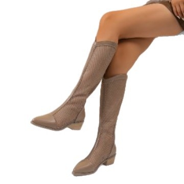 Sieviešu vasaras zābaki ar tīkla izgriezumu, līdz potītei, apaļš purns, bieza papēža 3–5 cm, aizmugurē rāvējslēdzējs