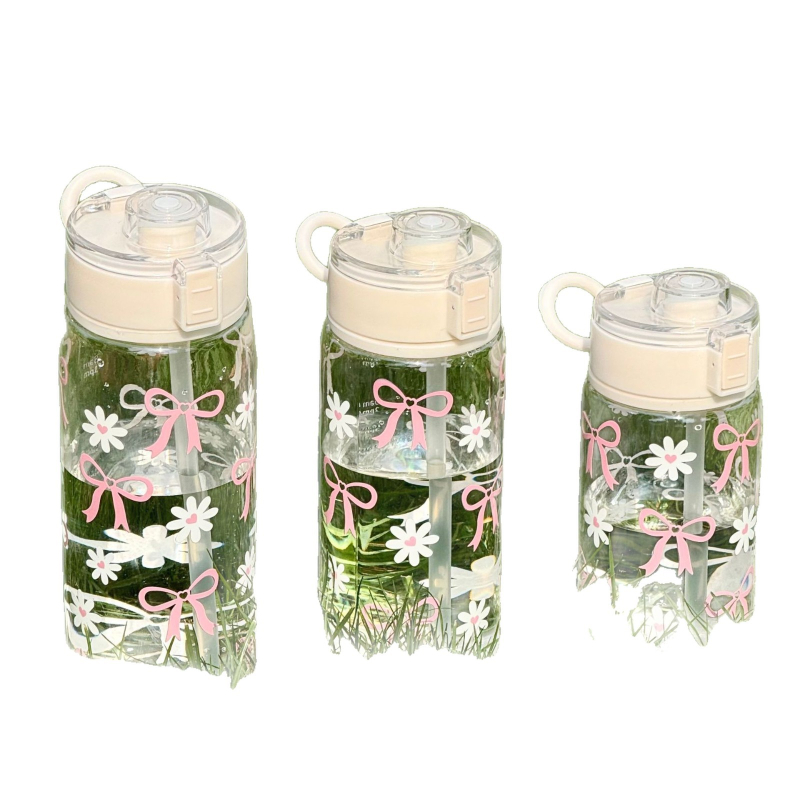 Plastična čaša za vodu, velika kapaciteta, moderni minimalistički dizajn, otisak margarete, vodonepropusna i otporna na curenje