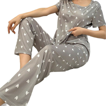 Divu daļu naktsveļas komplekts mājai, Milk Silk audums, apaļš kakla izgriezums, 3/4 piedurknes, plāns materiāls, 95–100% poliesteris