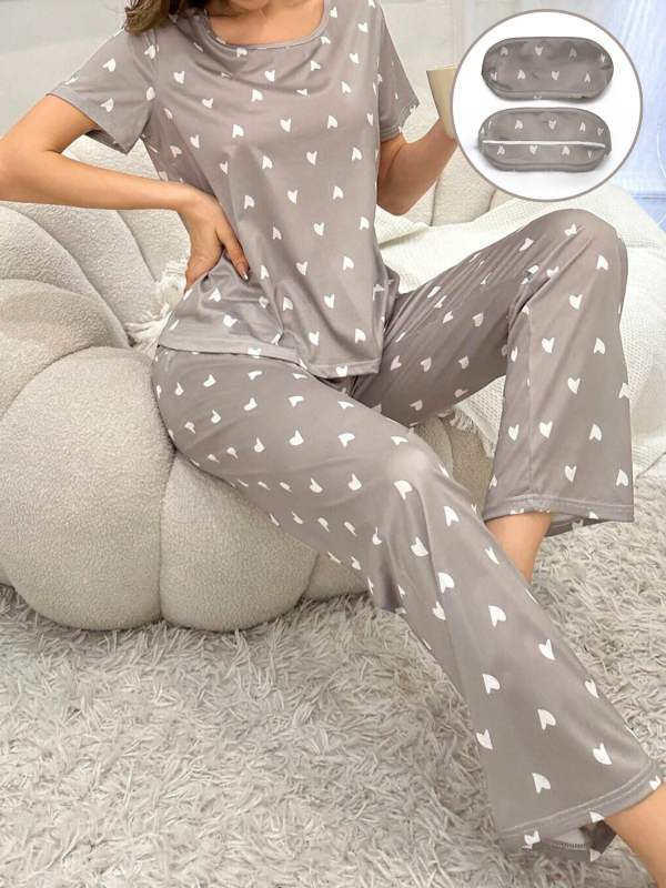 Divu daļu naktsveļas komplekts mājai, Milk Silk audums, apaļš kakla izgriezums, 3/4 piedurknes, plāns materiāls, 95–100% poliesteris