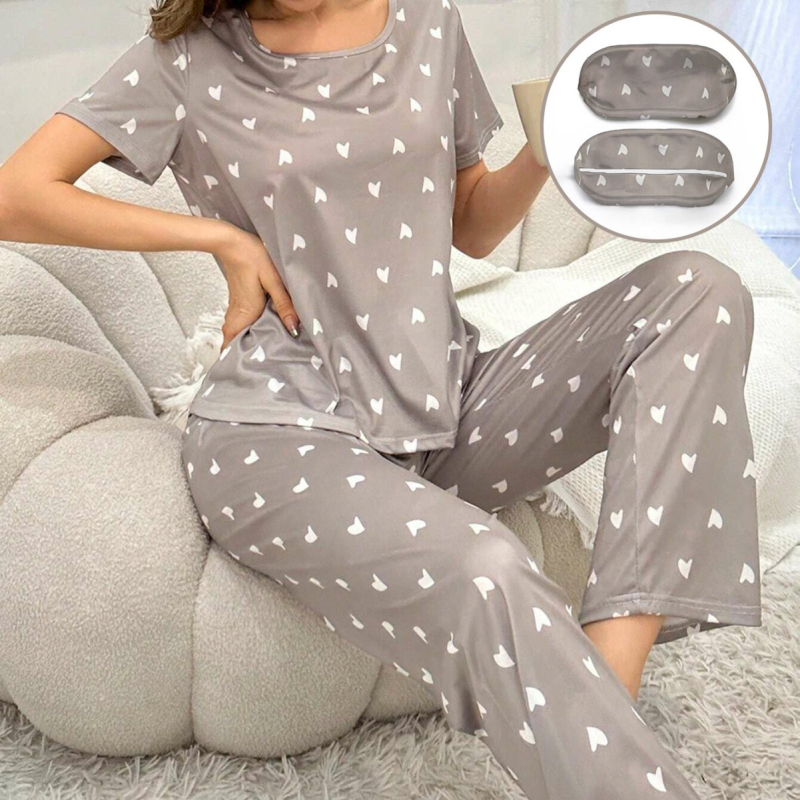 Divu daļu naktsveļas komplekts mājai, Milk Silk audums, apaļš kakla izgriezums, 3/4 piedurknes, plāns materiāls, 95–100% poliesteris