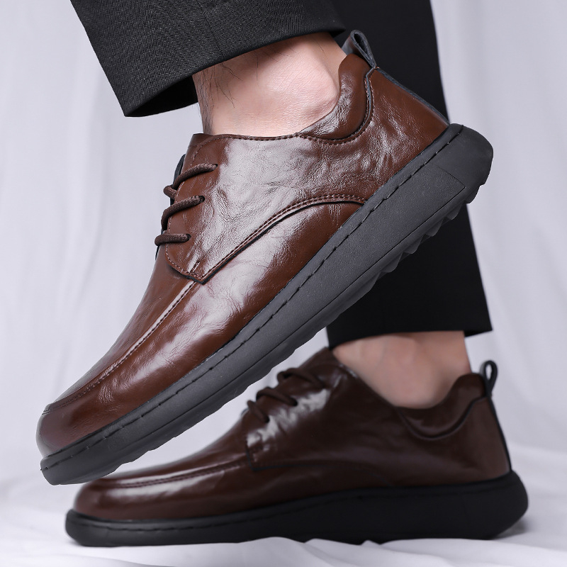 Muške kožne loaferice s gornjim dijelom od mikrovlakana, kožni toe cap, plastični đon, ravni potplat